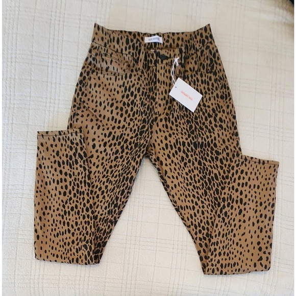 Good American NWT‎ Jeans Tan Good Waist Cheetah Leopard Print Size 8/29 Stretch - Picture 1 of 6